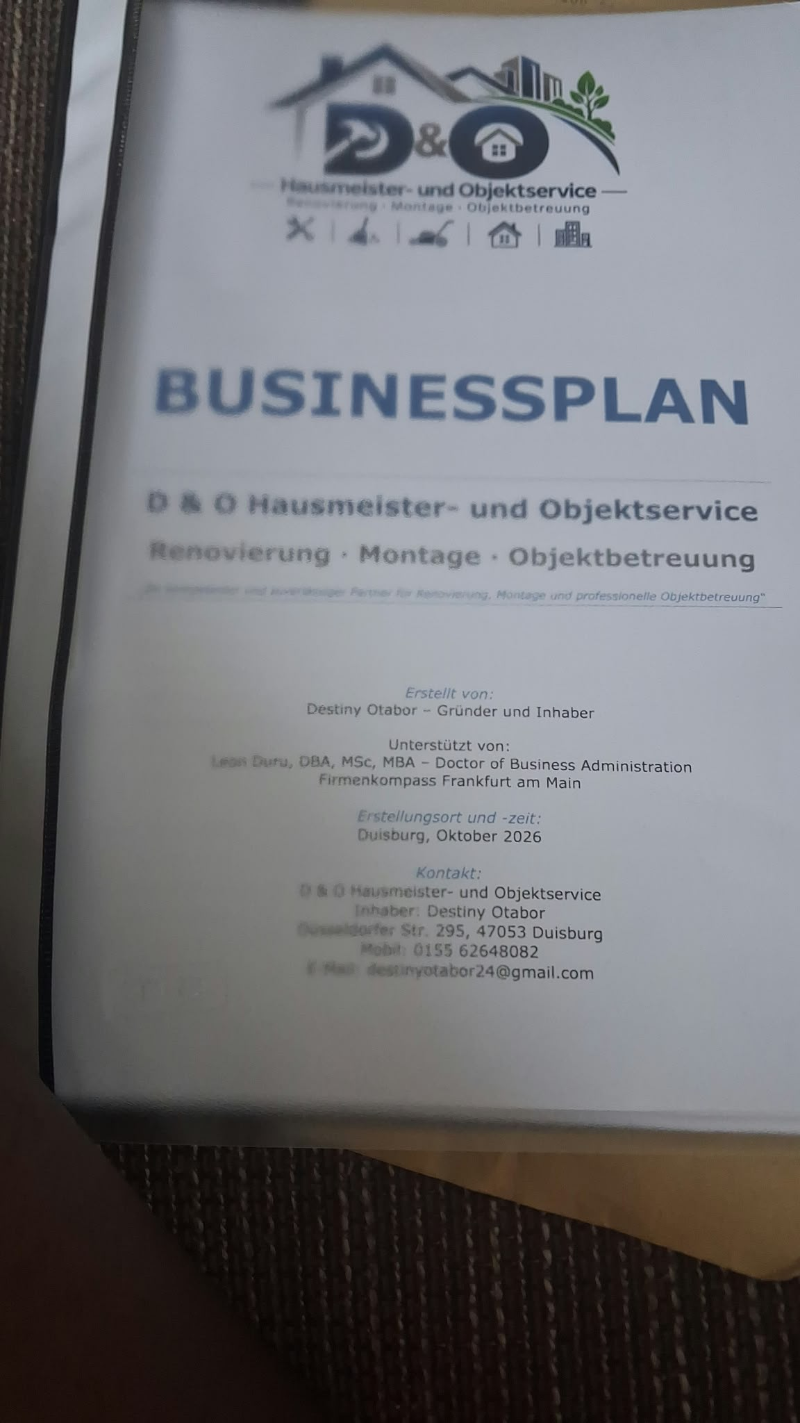 Gelieferte Datei: Foto des Businessplan-Deckblatts